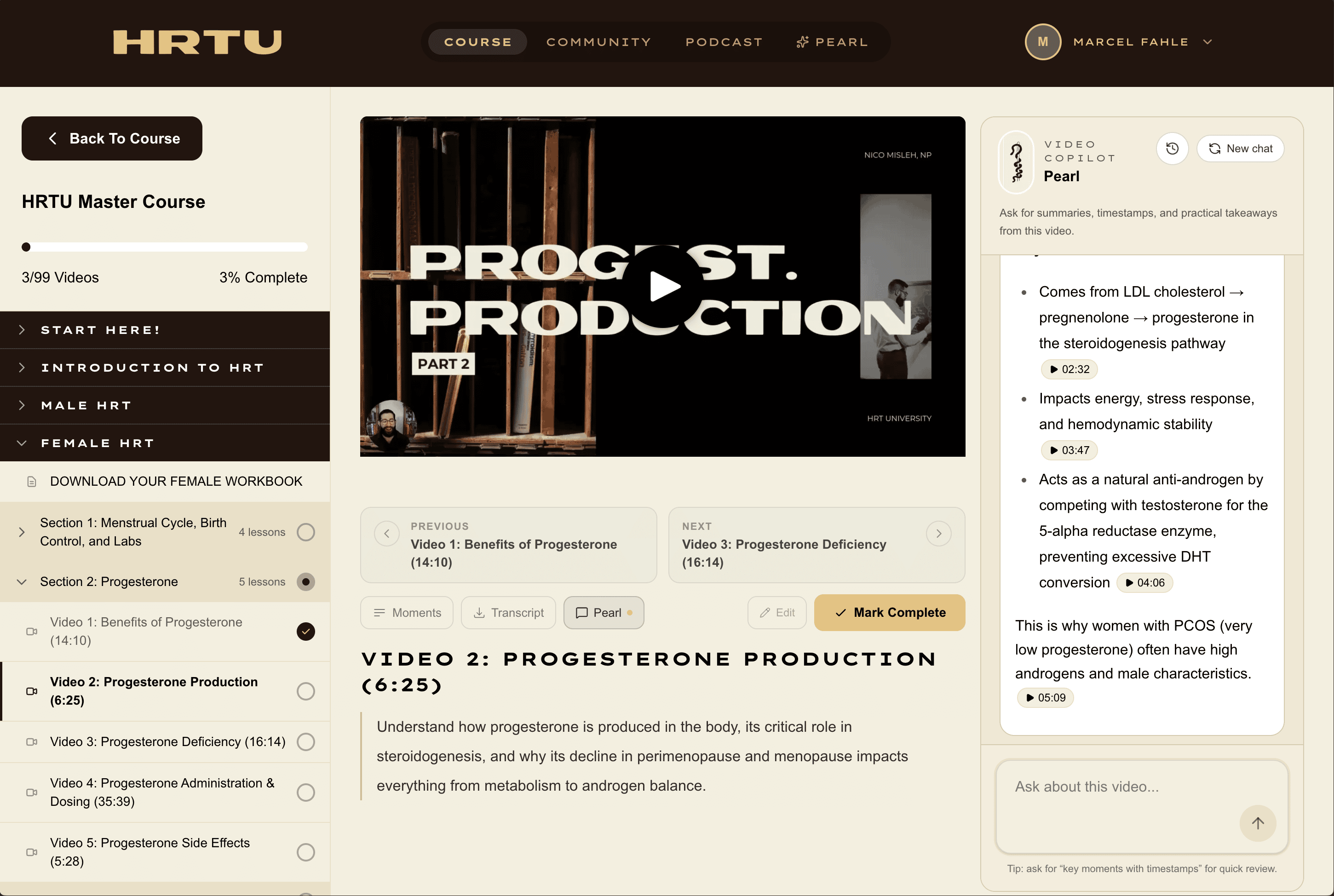 HRT University course view with Bold AI assistant